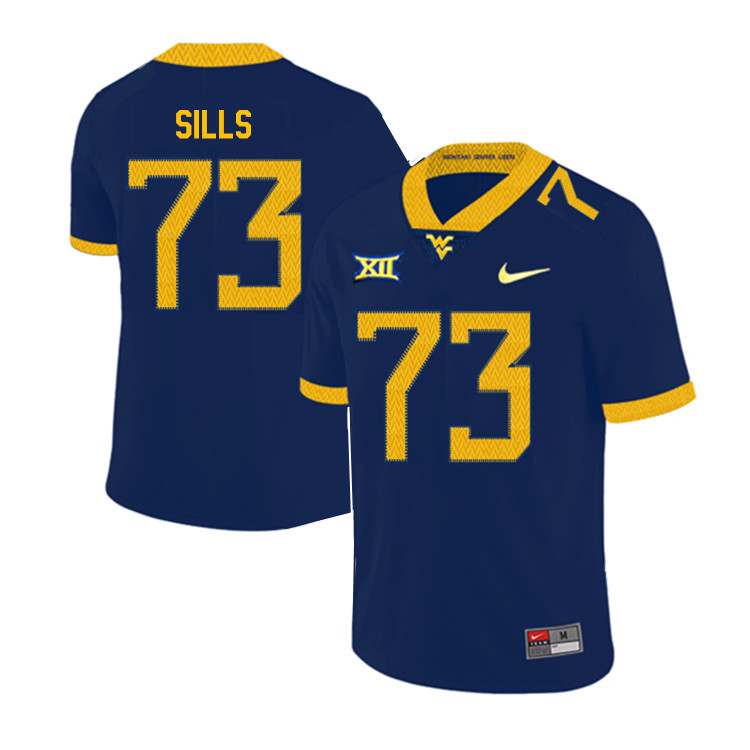 NCAA Men's Josh Sills West Virginia Mountaineers Navy #73 Nike Stitched Football College 2019 Authentic Jersey BH23P45IF